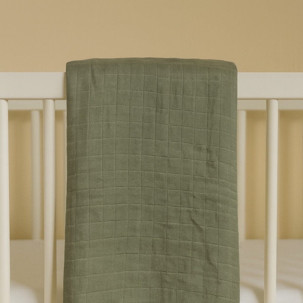 Olive Green Bamboo Blend Muslin Swaddle
