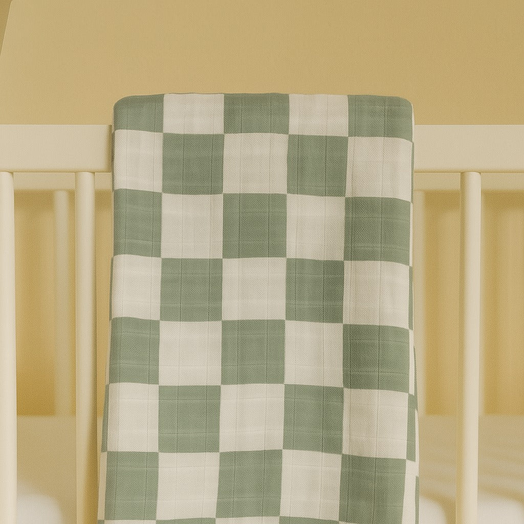 Sage Squares Bamboo Blend Muslin Swaddle