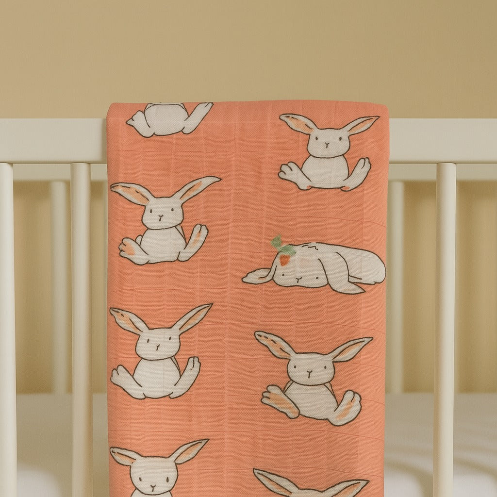 Blushing Bunnies Bamboo Blend Muslin Swaddle