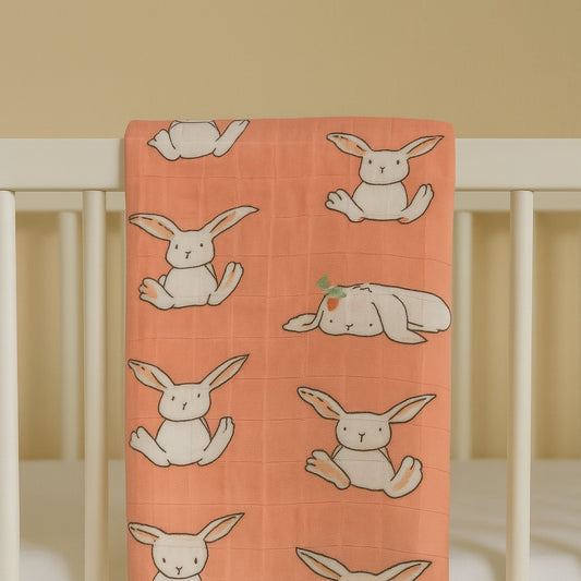 Blushing Bunnies Bamboo Blend Muslin Swaddle