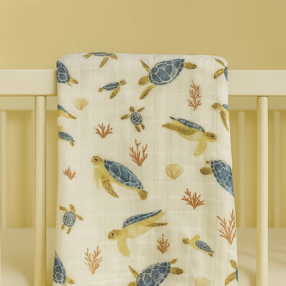 Turtle Tides Bamboo Blend Muslin Swaddle